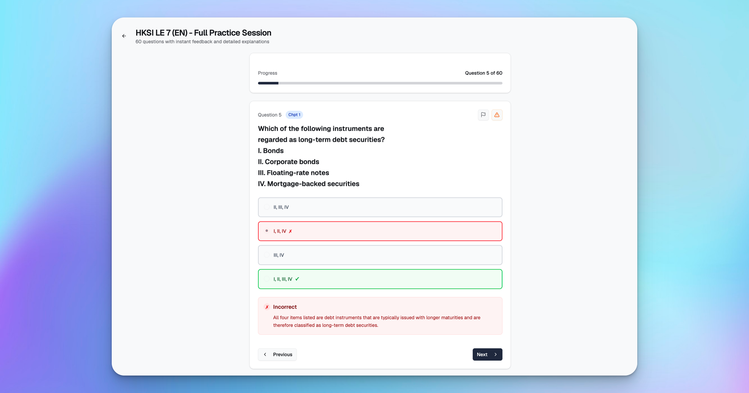 HK Licensing Prep's HKSI Paper 7 Instant Feedback and Explanation