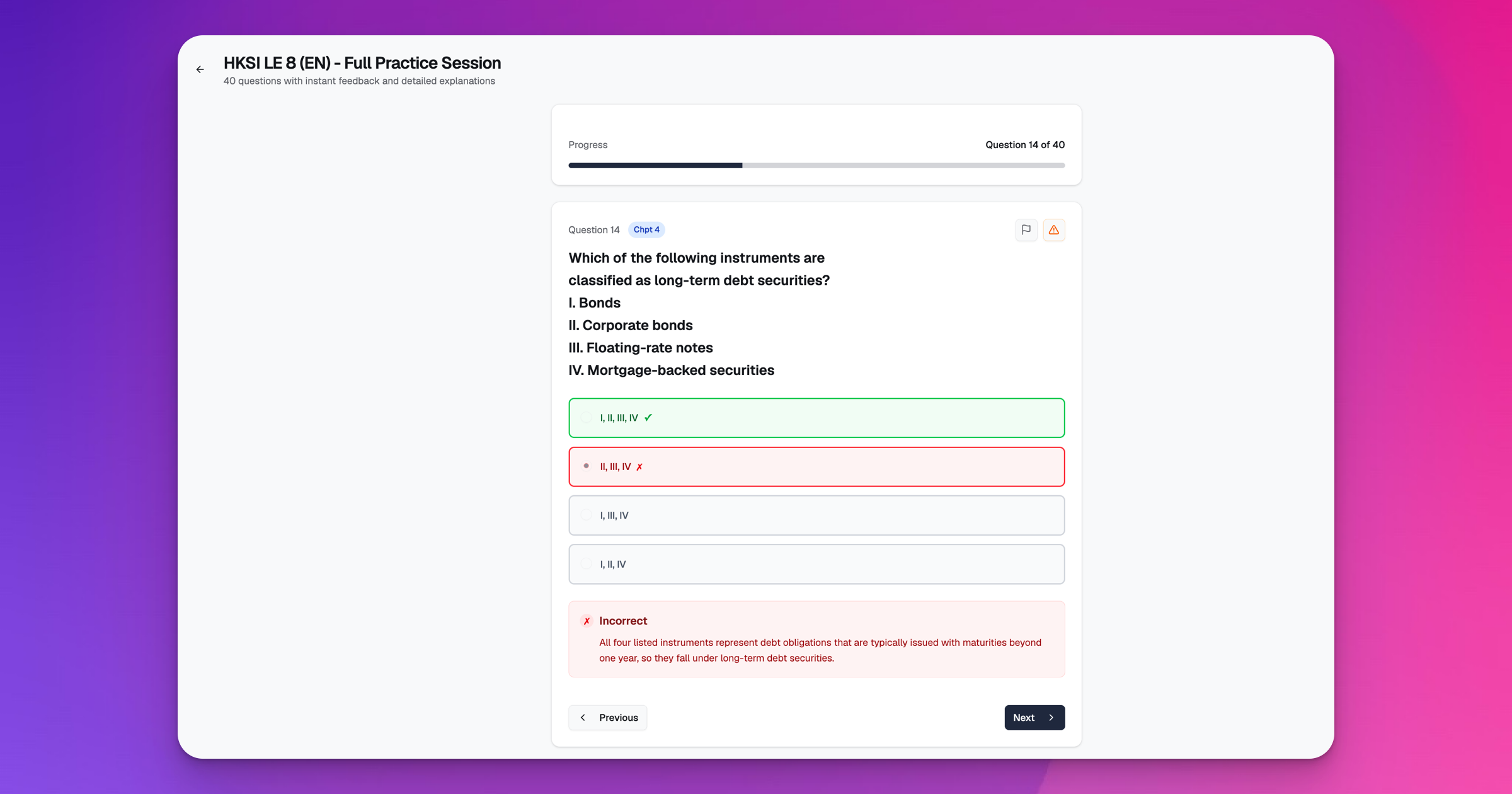 HK Licensing Prep's HKSI Paper 8 Instant Feedback and Explanation